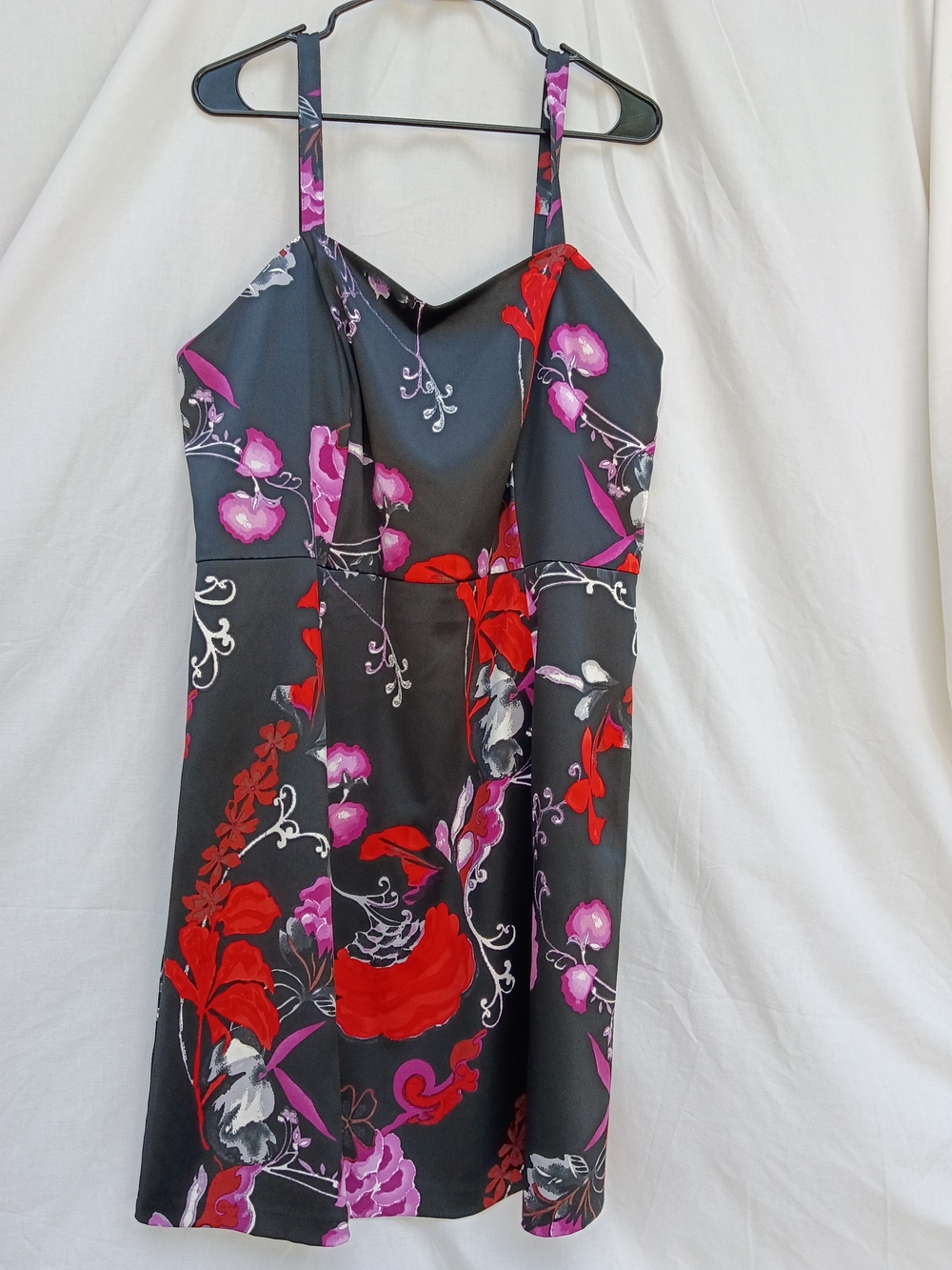 Lane Bryant Black Midi Dress with Red and Pink Floral Accents